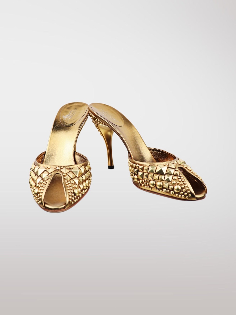 Tom Ford for Gucci S/S 2004 "Farewell Collection" Metallic Gold Studded Heels